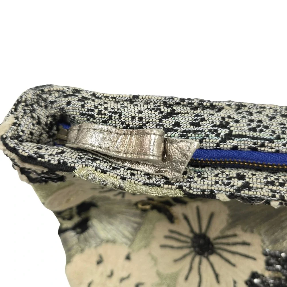 Miss Albright Anthropologie Floral Embroidered Sequin Metallic Oversized Clutch